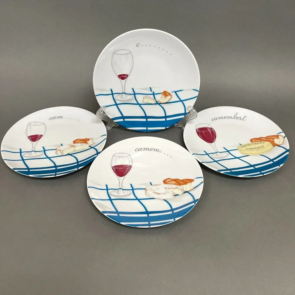 Limoges Porcelaine de Sologne Salad Plates Camembert Cheese Wine Lot‎ of 4